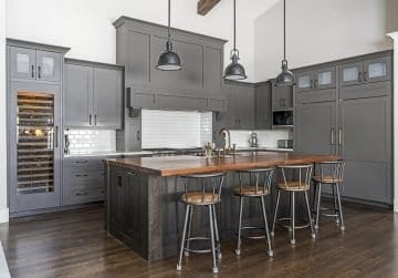 Stylish appeal of modern kitchen grey cabinets.